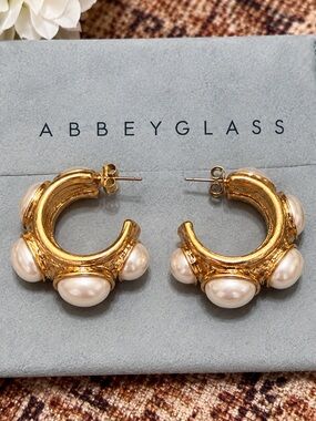 AbbeyGlass Gold Hoop Earrings with Pearl Accents